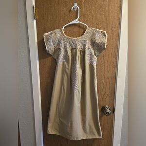 Vintage Charming Taupe Floral Embroidered Kids Easter Spring Peasant Dress